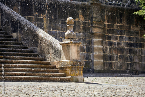 Bild auf Leinwand Historic stone staircase with curved balustrade and decorative finial in Baeza,