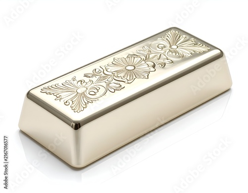 Polished platinum bar with elegant floral engraving.