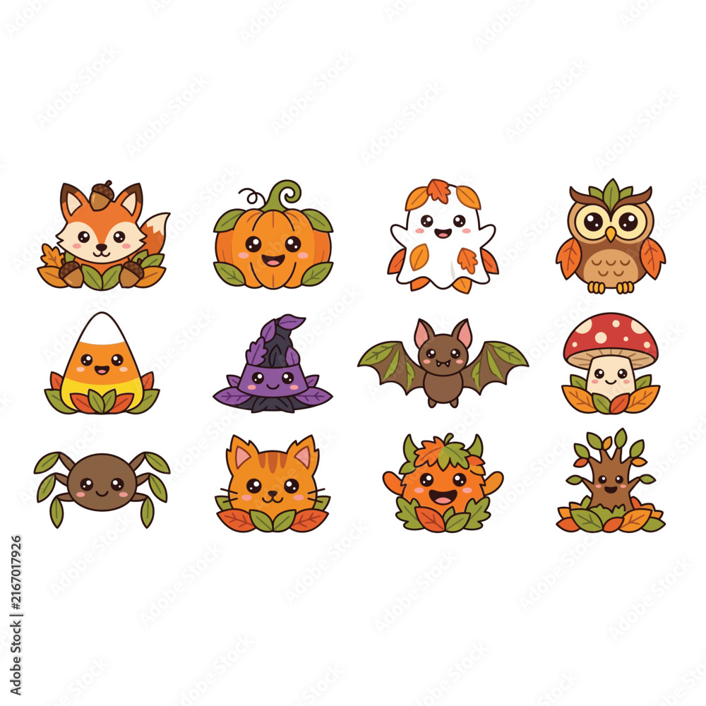 Obraz premium Halloween Themed Cartoon Characters Illustration Set.