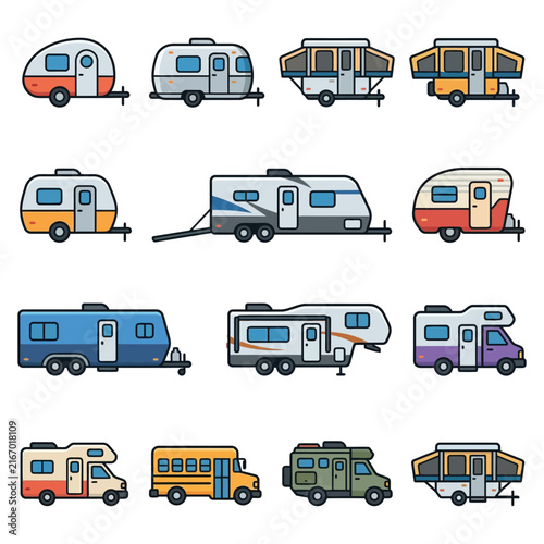 Colorful Illustrated Camper and RV Collection.