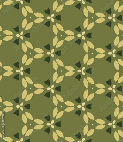 Quadro su tela Geometric pattern features olive and dark green leaf motifs