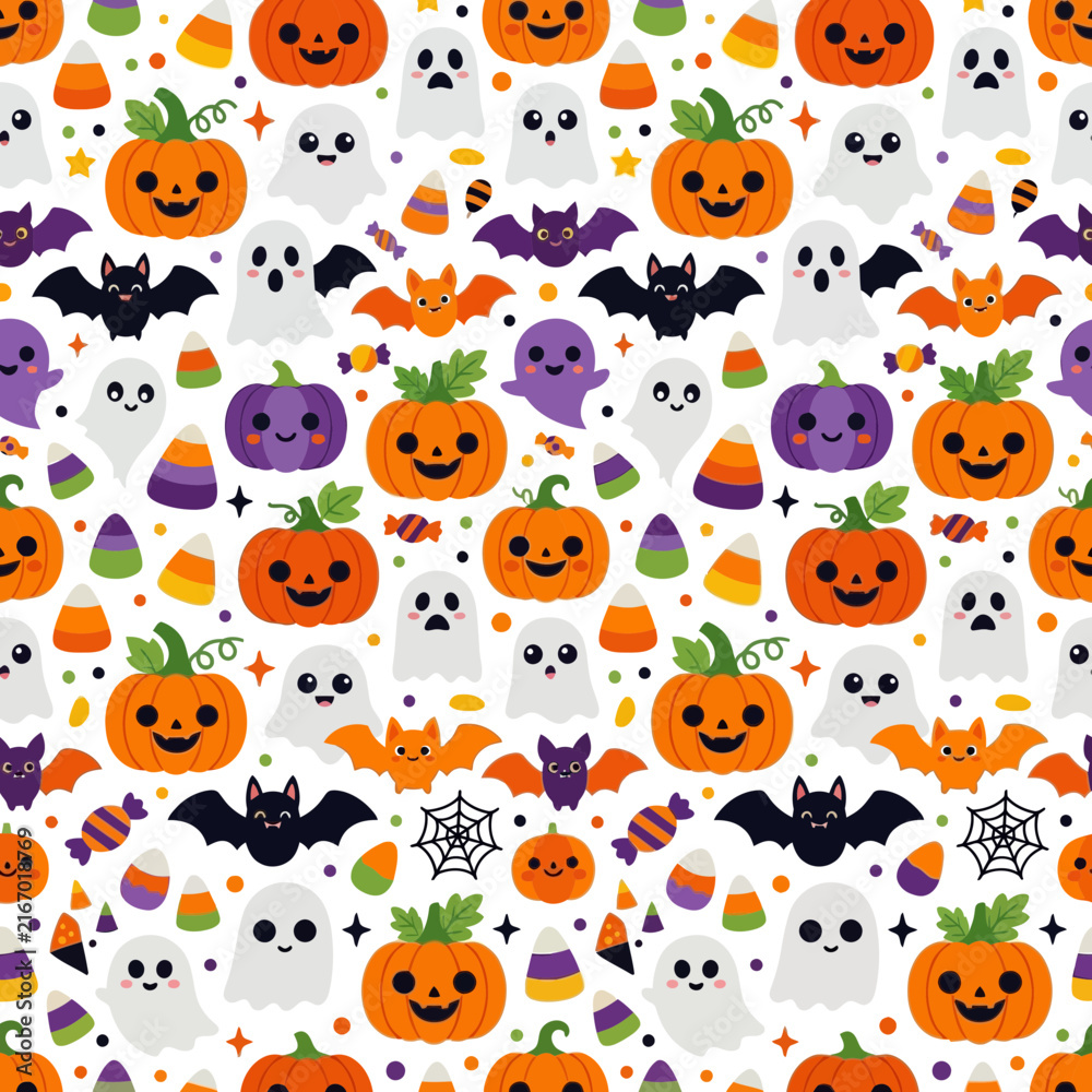 Fototapeta premium Cute Halloween Characters Seamless Pattern