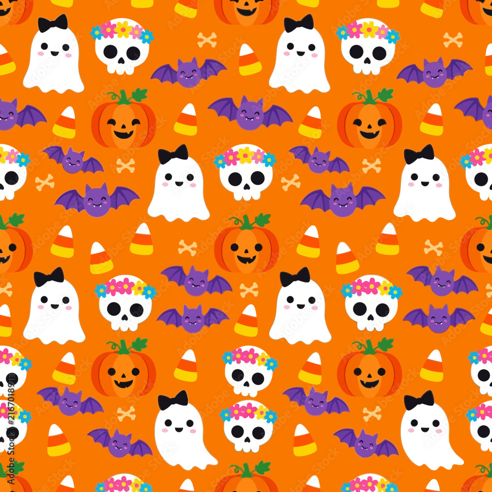 Obraz premium Cute Halloween Characters Seamless Pattern
