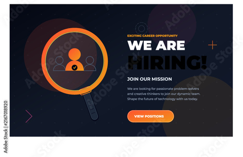 We Are Hiring Career Opportunity Banner with Magnifying Glass and Selected Candidate Avatar for Human Resources and Recruitment Post
