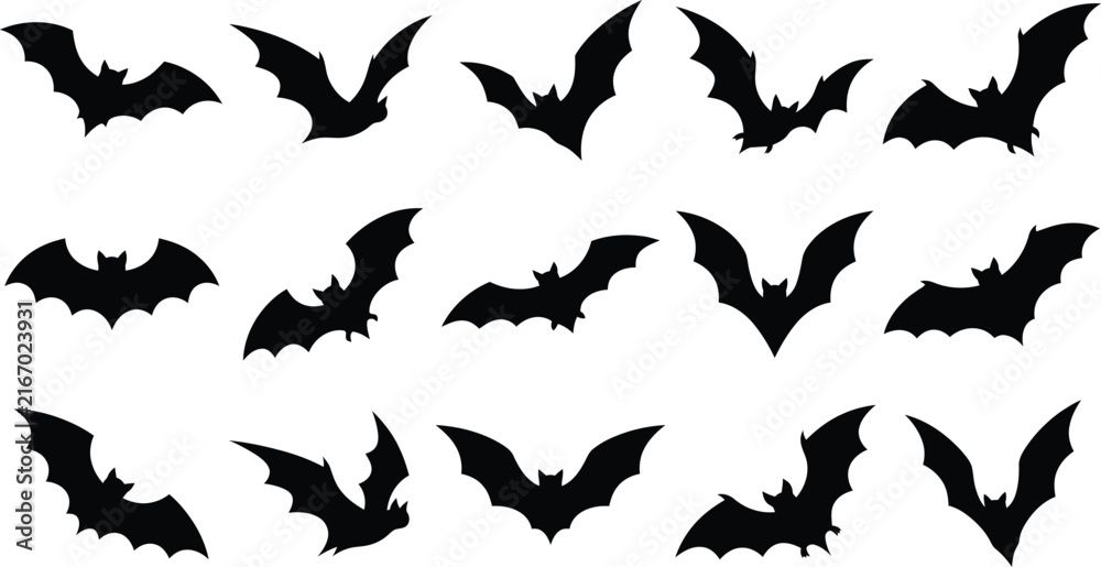 Fototapeta premium black bats flying on white background for halloween decoration