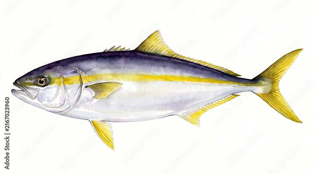 Naklejka premium Japanese amberjack watercolor illustration on white background