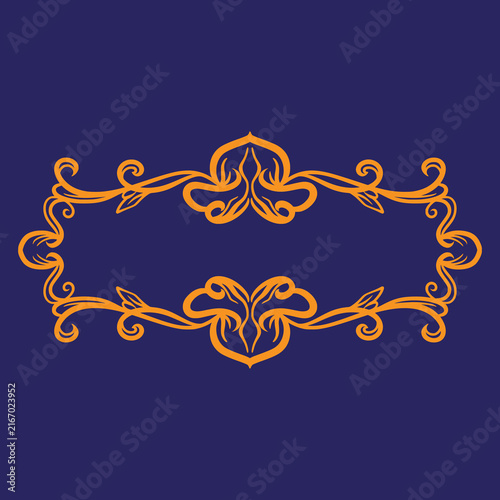 Symmetrical red floral ornamental frame with swirl decorative elements