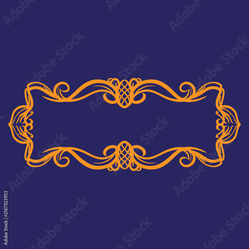 Elegant orange ornate vintage frame with classic floral swirls for decorative borders