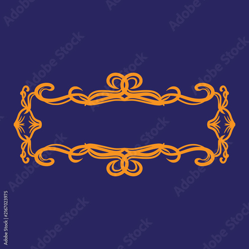 Elegant orange ornate vintage frame with decorative calligraphic swirls for design projects