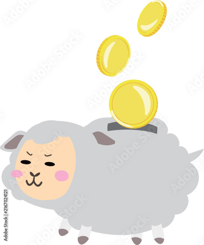 コインを入れるかわいい羊の貯金箱イラスト
