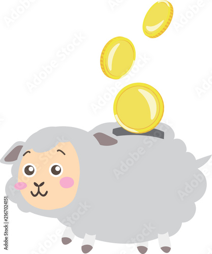 コインを入れるかわいい羊の貯金箱イラスト