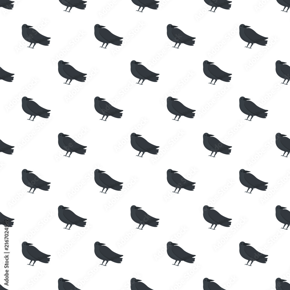 Naklejka premium Black crows creating a seamless flat design pattern on white background