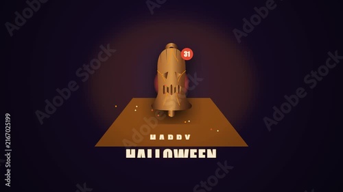 Golden halloween notification bell with spooky face animation