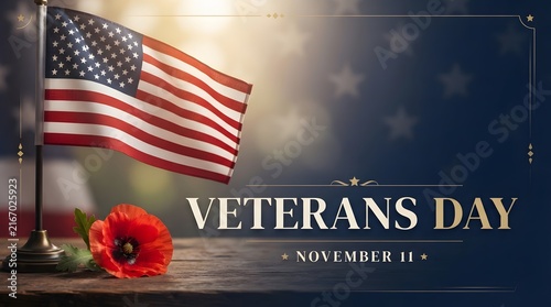 Veterans Day Red Poppy and American Flag Memorial Tribute Poster.