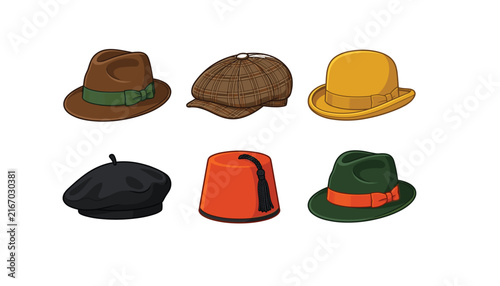 фотографія Classic men hats icon sticker set vector illustration cartoon vintage headwear c