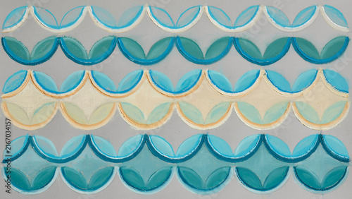 Colorful Ceramic Tile Patterns Featuring Wave Designs in Blue and Cream Tones