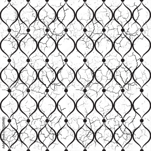 Vintage Arabesque Lattice Line Art Pattern Background with Crackle Texture