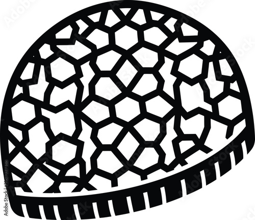 Black Islamic kufi cap with geometric honeycomb pattern and stripes
