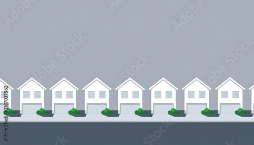 Row of white suburban homes illustration.