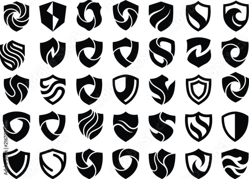 Abstract shield symbols set elegant wave motion protection concept vector