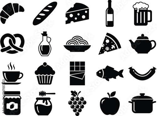 Minimalist Grocery And Meal Icons Vector Illustration Design Collection Set
