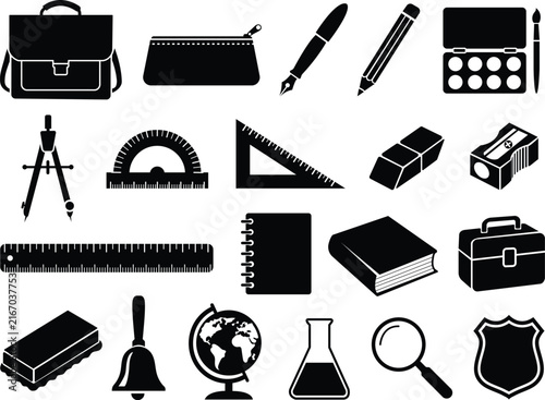 Minimalist Academic Tools Silhouette Icons Vector Illustration Design Collection Set
