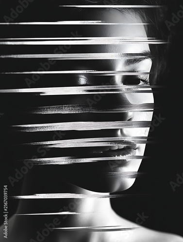 Abstract portrait of a woman with horizontal lines effect.