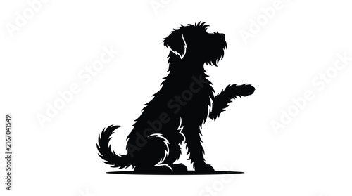 Detailed vector illustration of cute fluffy dog sitting patiently while raising its paw for a trick