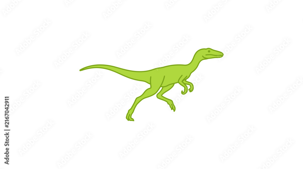 Fototapeta premium Minimalist green predatory dinosaur running vector illustration isolated on white