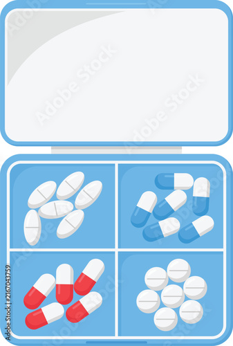 Pill Organizer Flat Illustration. Medicine Box Design Element Isolated on White Background