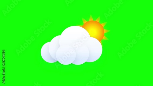 Sun and Clouds Weather Animation with Partly Cloudy Sky on Green Screen