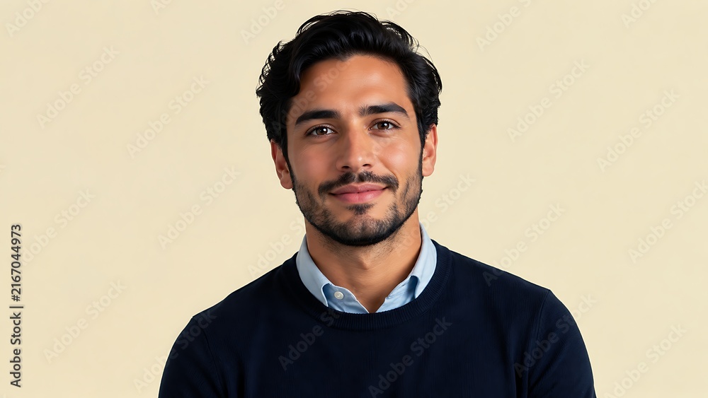 Obraz premium Young Hispanic Male Remote Work Professional Portrait Representing Flexible Careers, Digital Workplace Lifestyle, Modern Employment and Business Success in Corporate Marketing