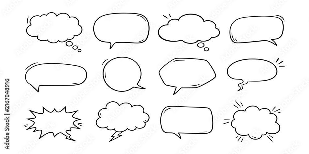 Fototapeta premium Hand Drawn Speech Bubbles and Comic Vector Thinking Clouds Set
