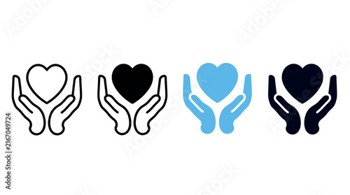 Cuadro en lienzo Hands Holding Heart Icons Set, Care Compassion Support Kindness Charity Love Sym