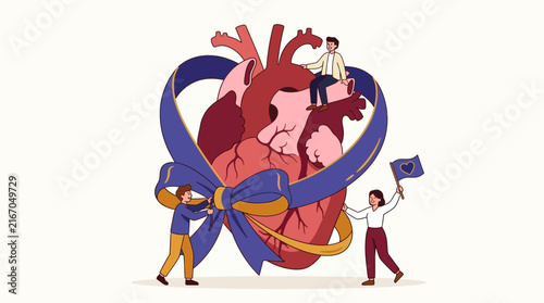 Heart Health Ribbon Support Campaign Vector Illustration