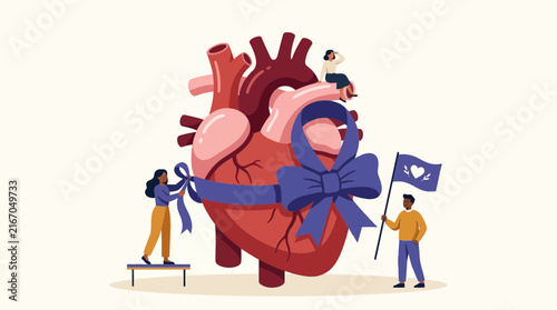 Heart Ribbon Awareness With Leaf Flag Vector Illustration