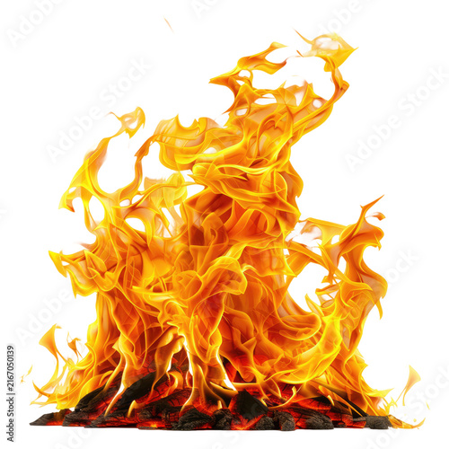hot fire flame burning charcoal ashes on transparent background