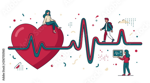 Heart Rate Monitoring With ECG Pulse Line Vector Illustration