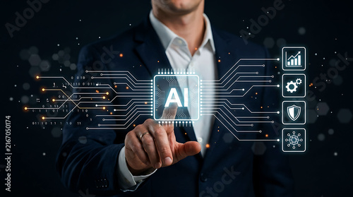 Businessman Touching AI Artificial Intelligence Chip Digital Technology Network