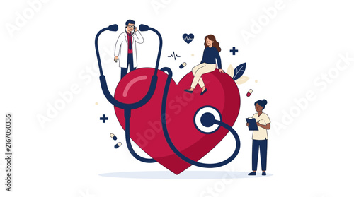 Heart Health Medical Team Concept Flat Vector Illustration
