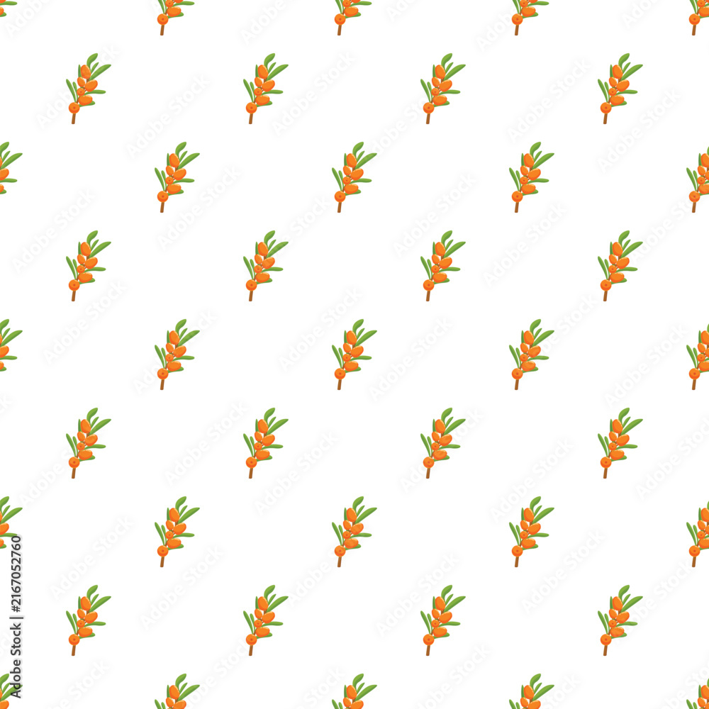 Fototapeta premium Sea buckthorn berries on branches forming a vibrant seamless pattern