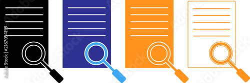 Document search and analysis icons set