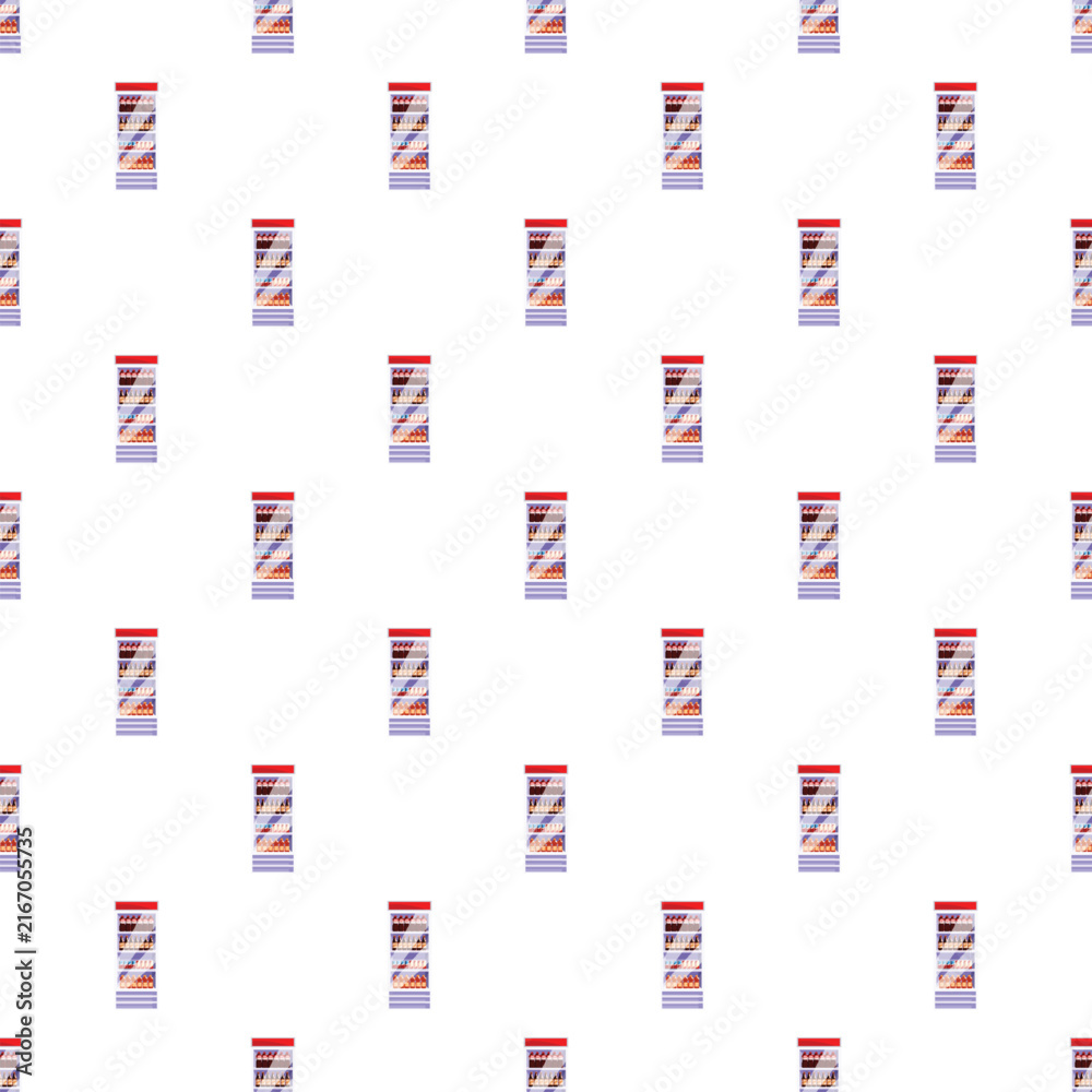 Fototapeta premium Seamless pattern containing multiple snack vending machines on a white background