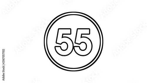 Number 55 animation motion graphics sign symbol in circle on white background video element