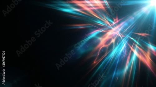 Teal and coral light overlay with lens flare effect on black background for graphic design