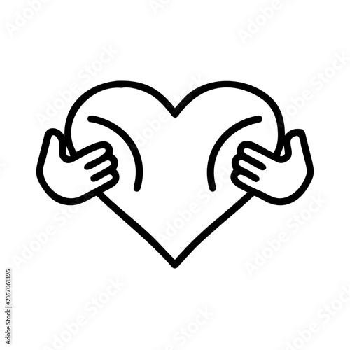 Fotografie Hand holding heart line icon representing love and care vector.