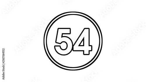 Number 54 animation motion graphics sign symbol in circle on white background video element