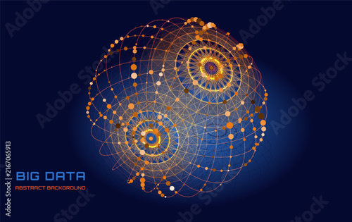 Abstract background digital virtual data sphere in algorithm box . Futuristic big data analysis visualization. Cryptocurrency, AI data concept. Vector Illustration.