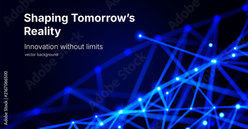 Glowing blue network of connected nodes and lines forming an abstract digital structure, representing artificial intelligence, data exchange and modern technology.