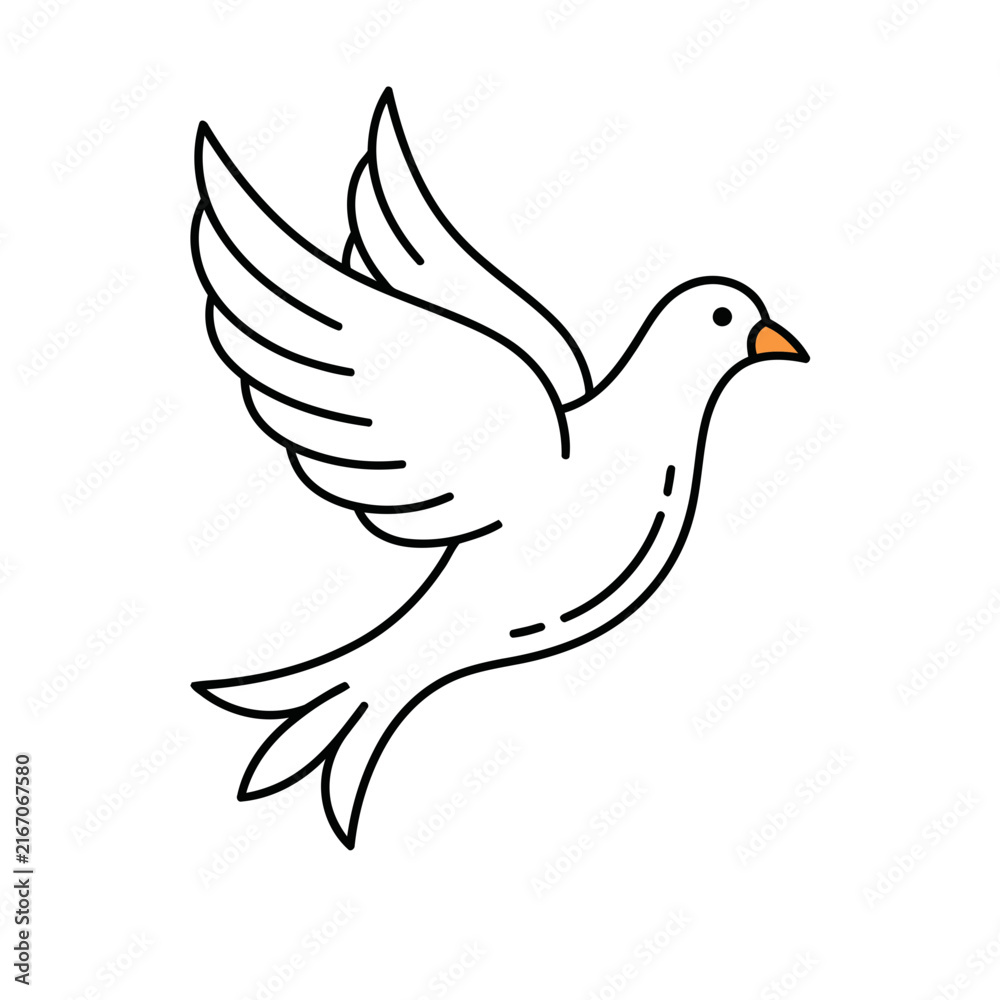 Fototapeta premium White dove in flight, simple line art